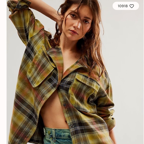 Free People We The Free Izzie Cargo Shirt - Flannel Flannel Shirt in Green - Picture 5 of 5